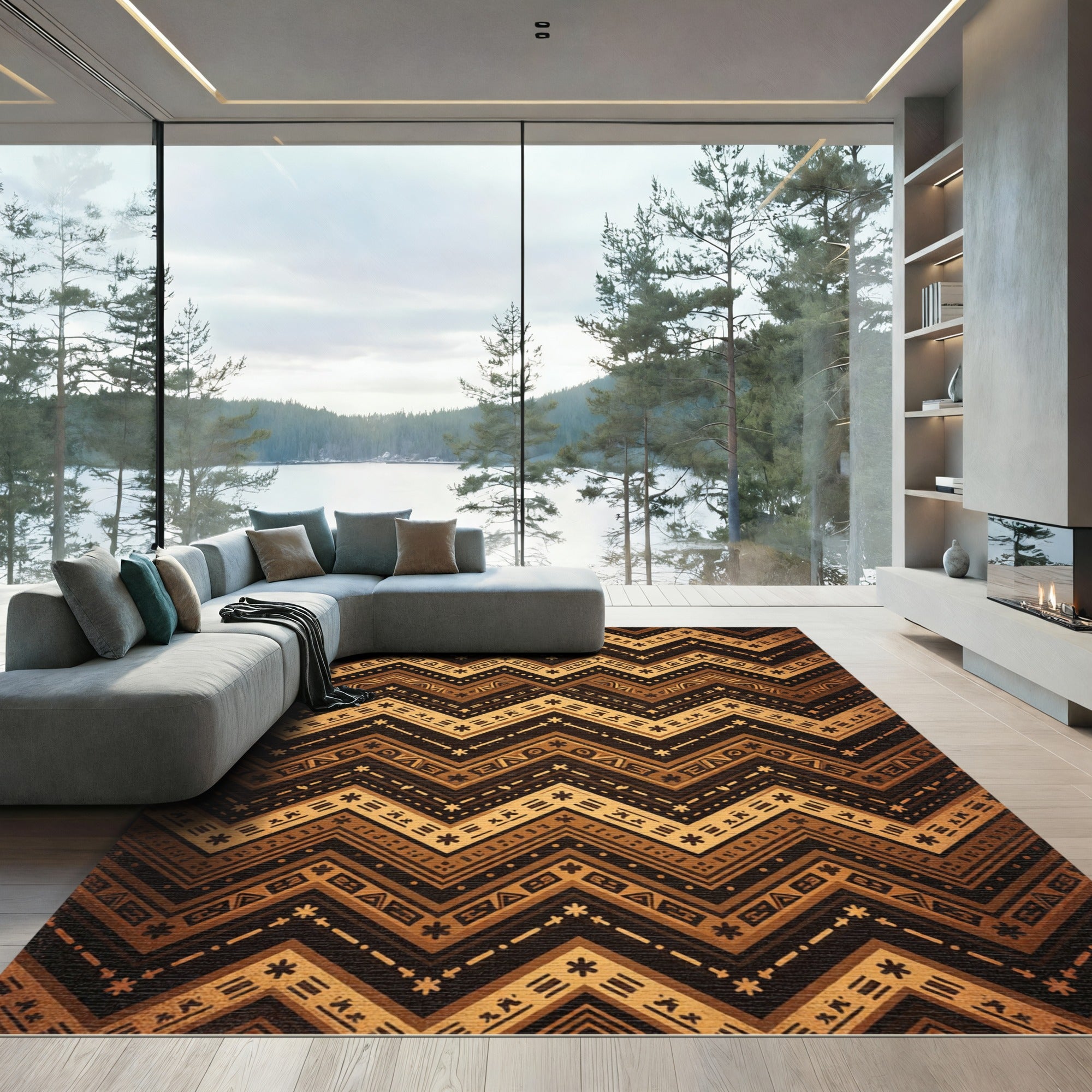 Earthy Brown Zigzag Tribal Chevron Rug