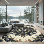 Vintage Black Gold Floral Medallion Rug