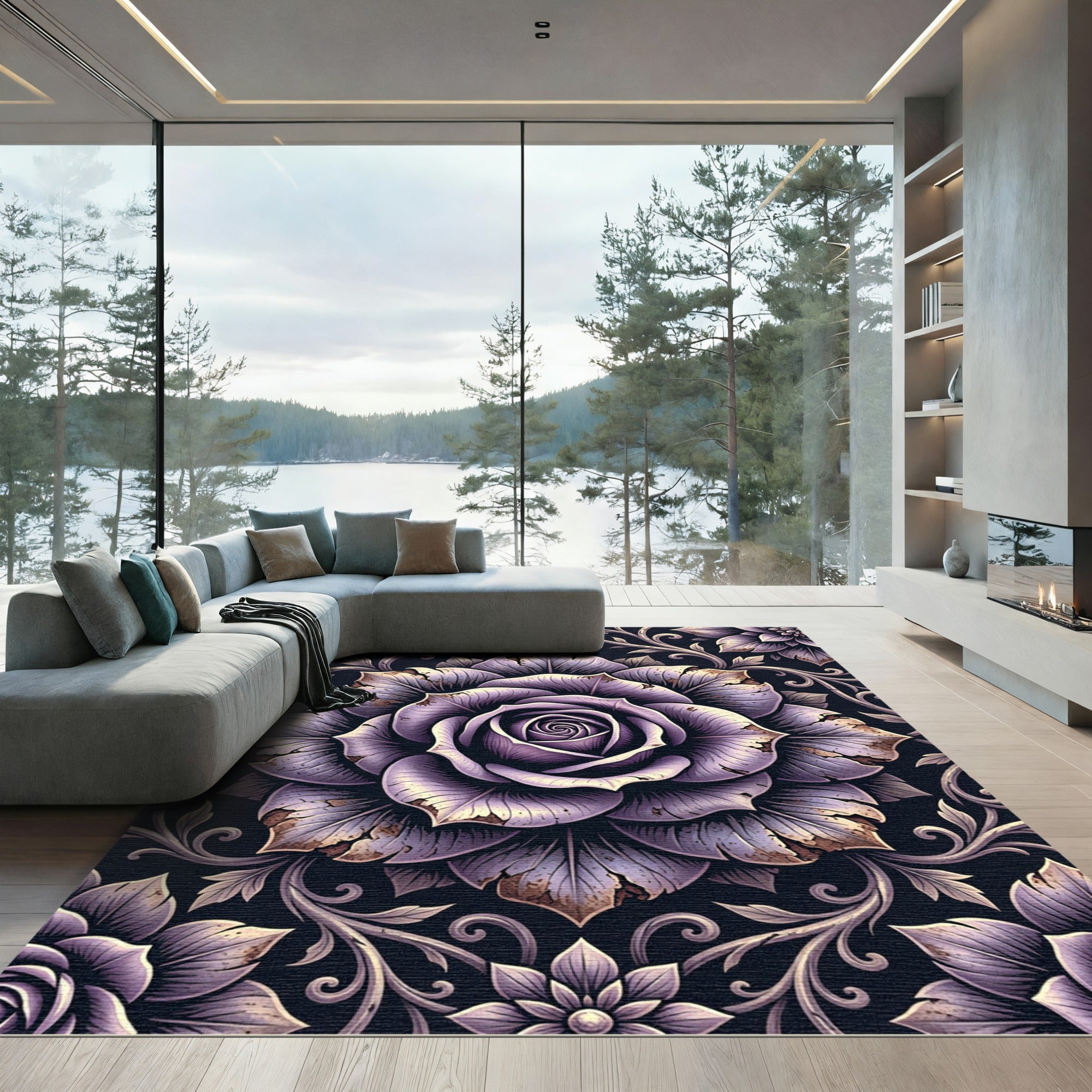 Vintage Mauve Gothic Rose Medallion Rug