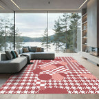 Modern Dusty Rose Houndstooth Checkered Art Rug