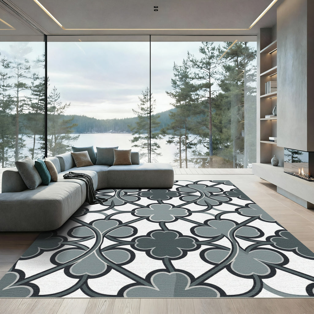Sophisticated Slate Gray Clover Geometric Rug