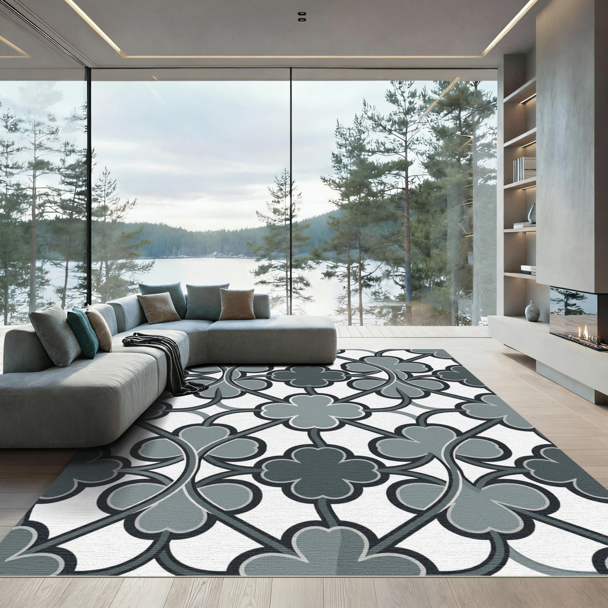 Sophisticated Slate Gray Clover Geometric Rug