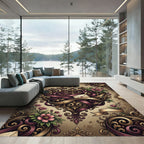 Ornate Crimson Gold Heart Flourish Rug