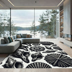 Black and White Seashell Sketch Collage Rug