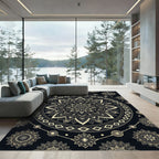 Monochrome Geometric Mandala Floral Medallion Rug