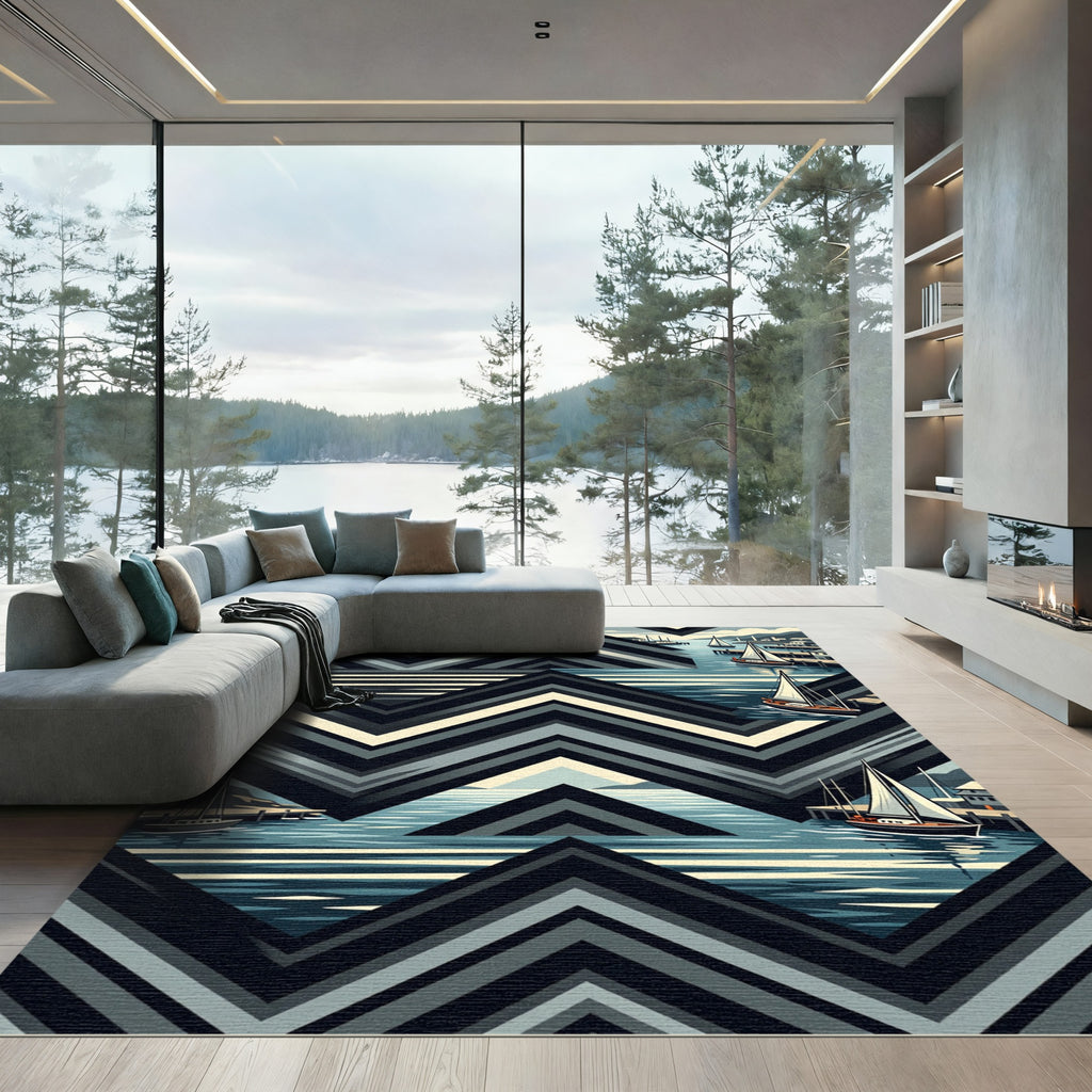 Nautical Chevron Abstract Sea and Sail Rug