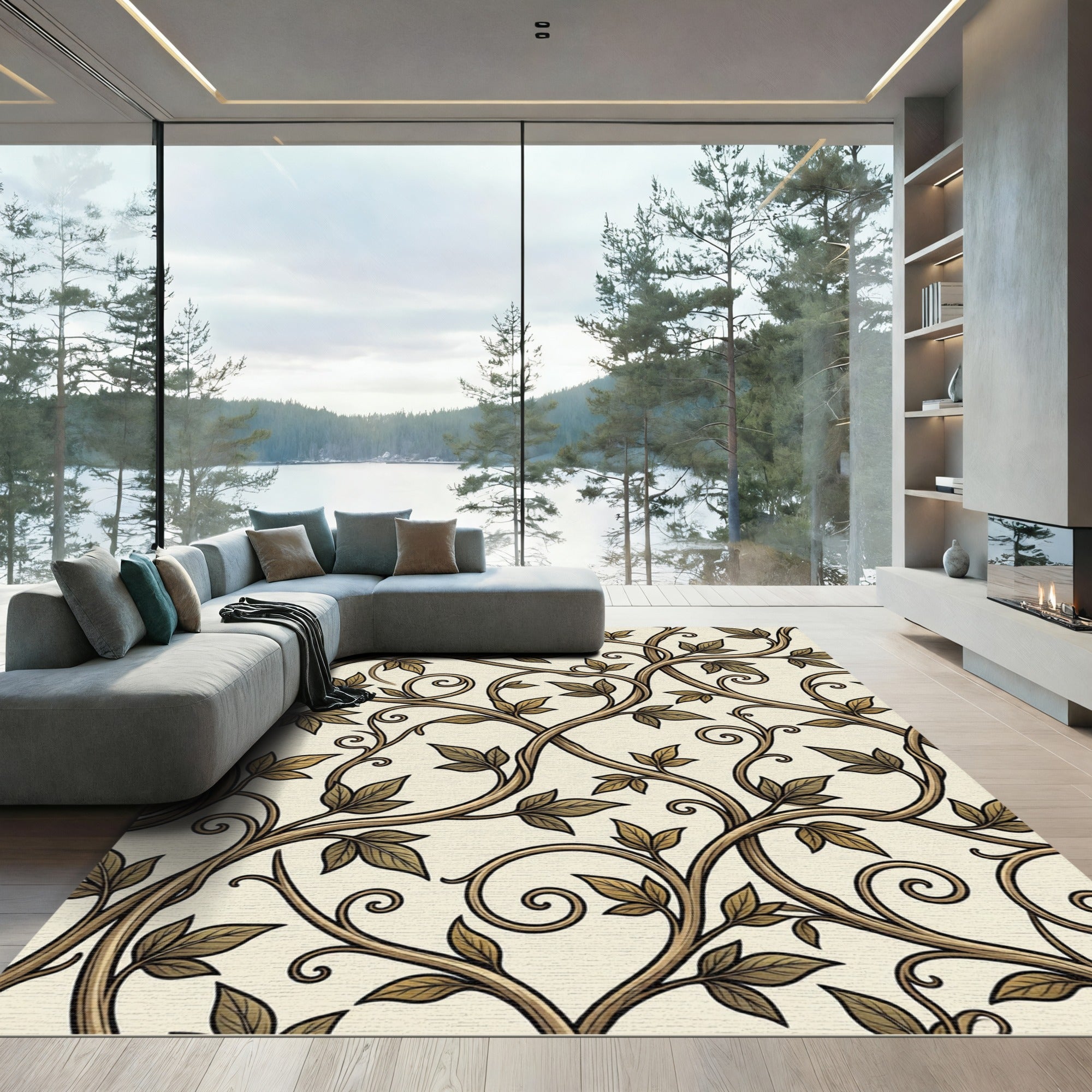 Earthy Vine Scroll Swirl Rug