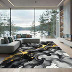 Modern Black and Gold Fluid Ink Rug