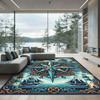 Nautical Blue Compass and Lighthouse Art Rug