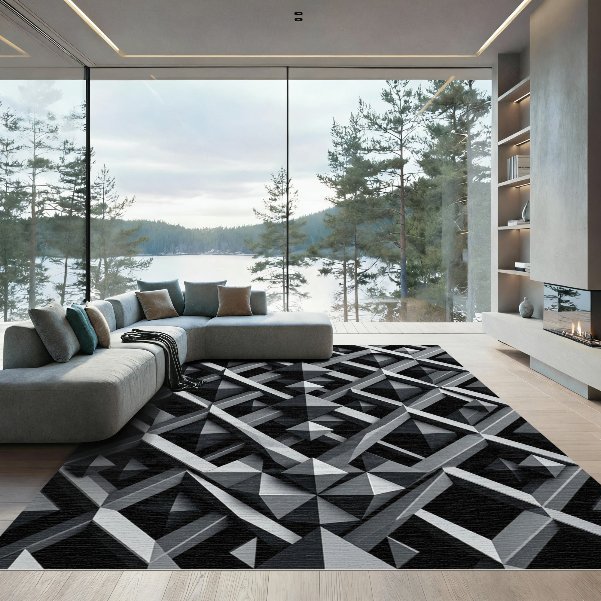 Monochromatic Gray Geometric Sculpture Rug