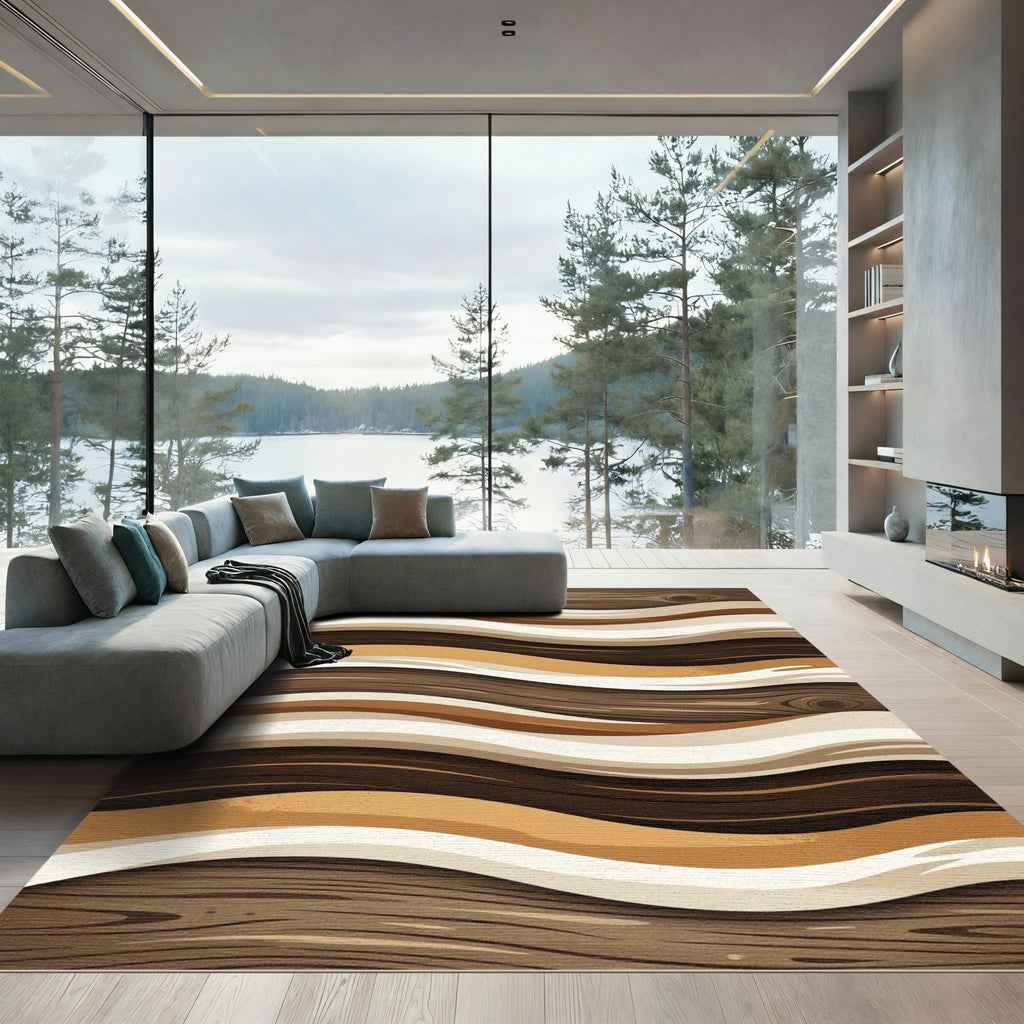 Earthy Wood Grain Wavy Stripes Rug
