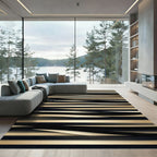 Golden Black Wavy Stripe Layered Rug