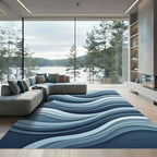 Modern Navy and Slate Abstract Wave Rug