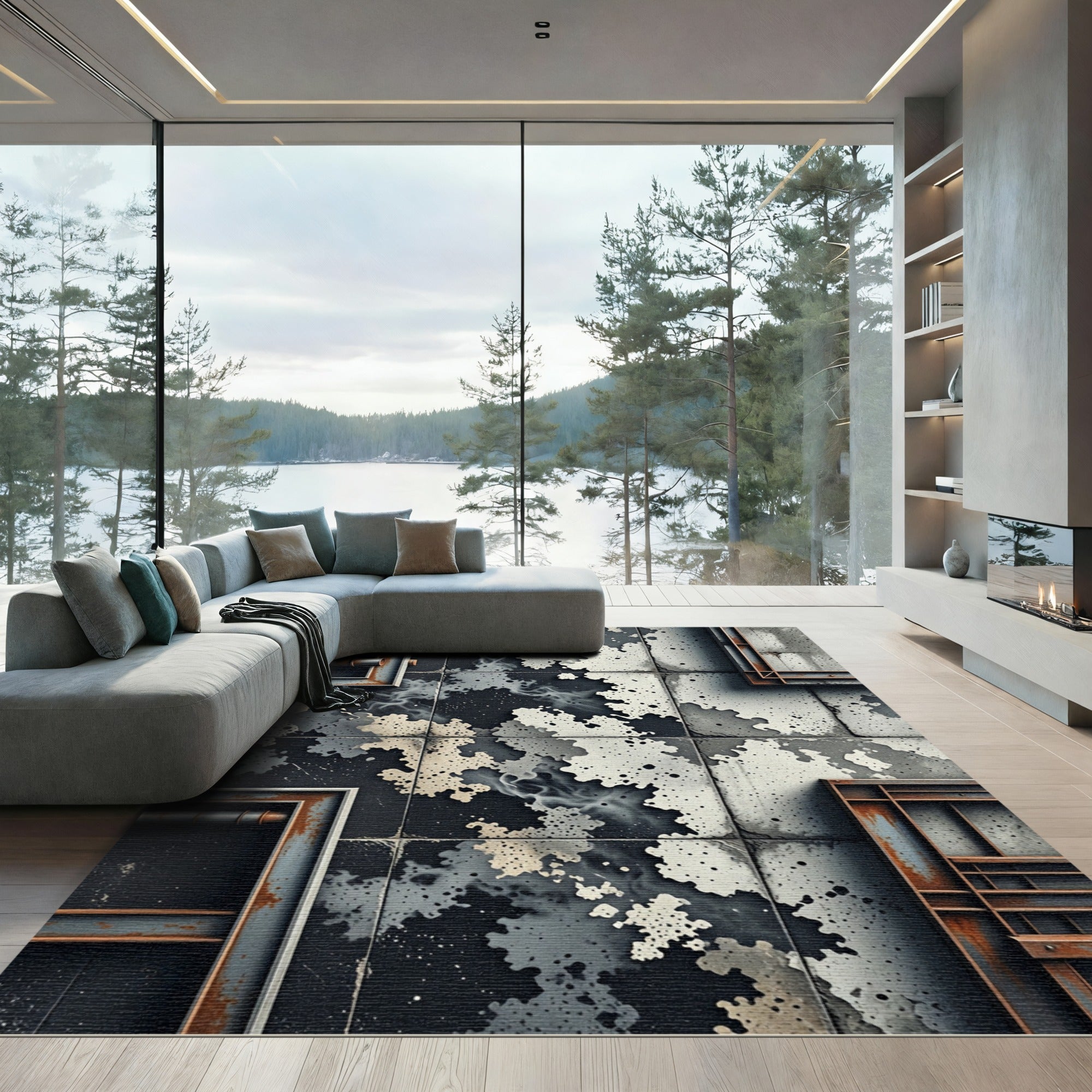 Grungy Concrete Cloud Organic Tile Rug