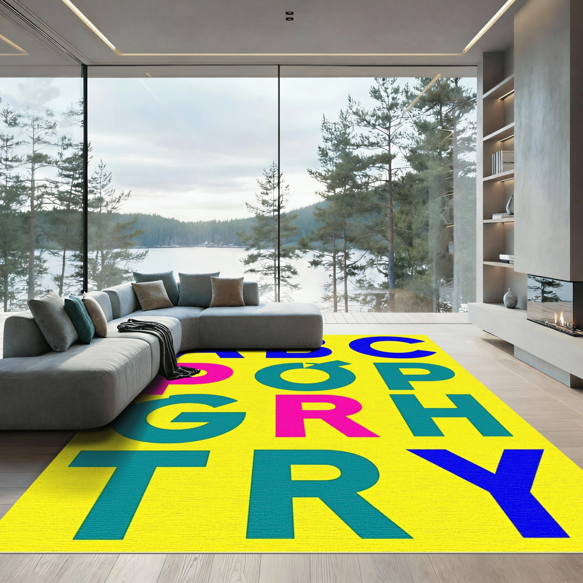 Bold Typographic Geometric Letters Rug