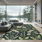 Dark Botanical Daisy and Lavender Accent Rug