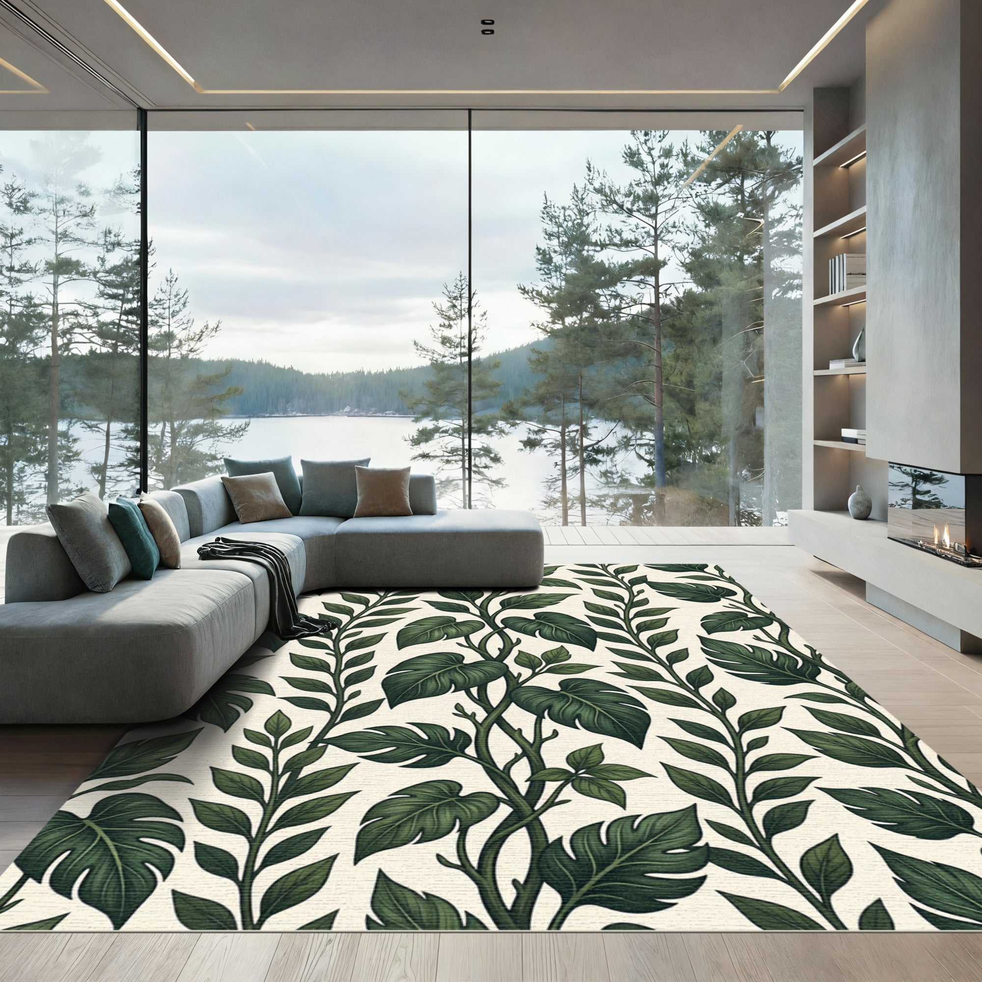 Dark Green Leafy Vine Climber Rug