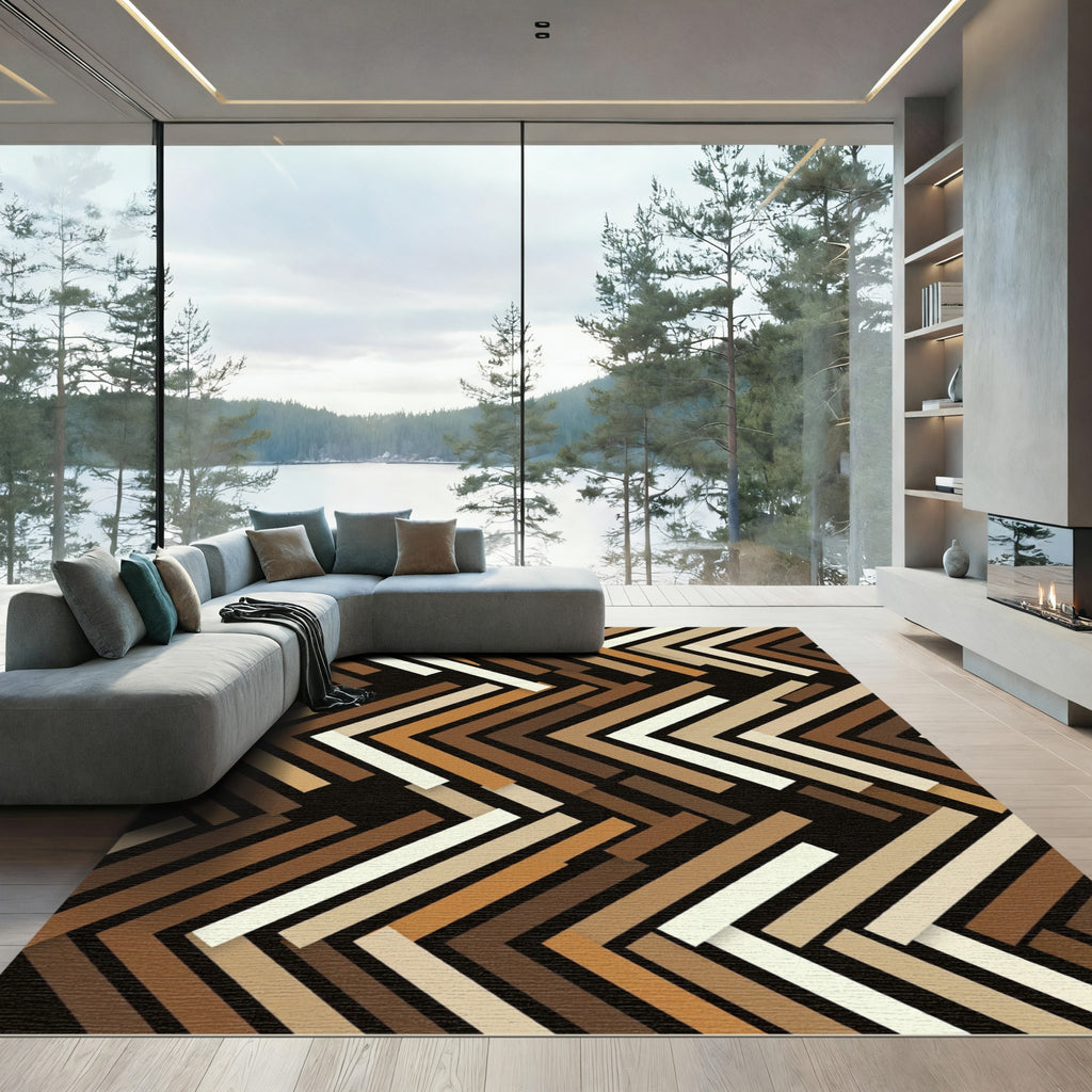Earthy Tones Chevron Parquet Rug