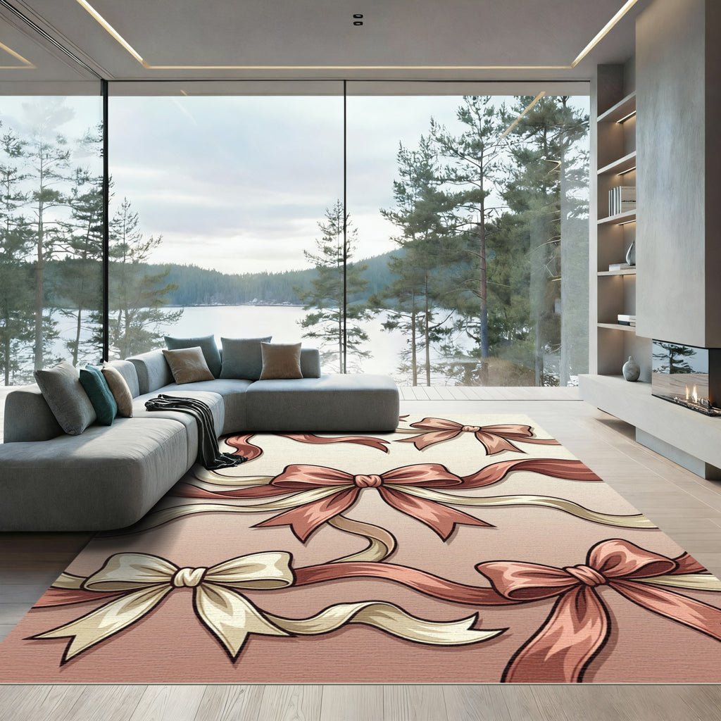 Elegant Dusty Rose Ribbon Garland Rug
