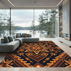 Geometric Golden Star Amber Aztec Art Rug