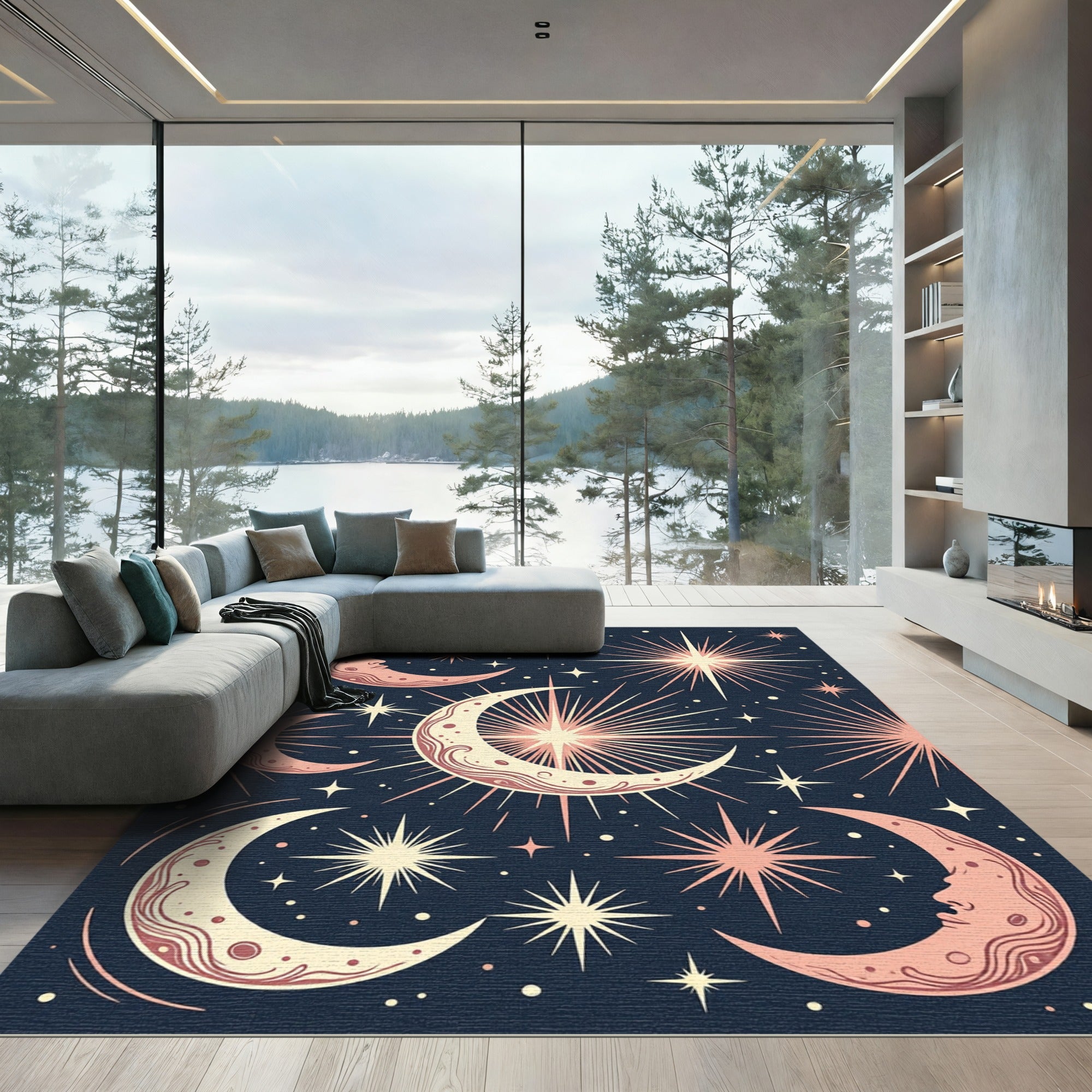 Celestial Moon and Starry Night Rug