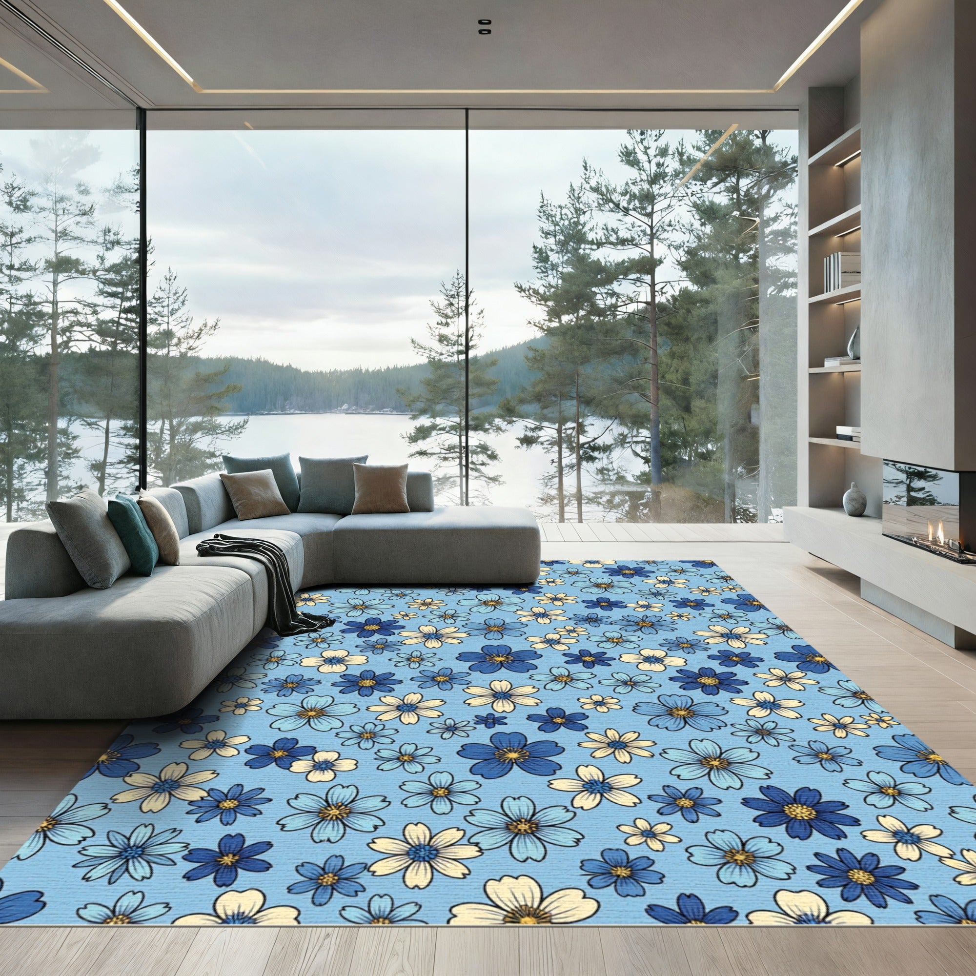 Blue Floral Medley Scatter Rug