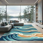 Fluid Blue and Golden Ocean Swell Rug