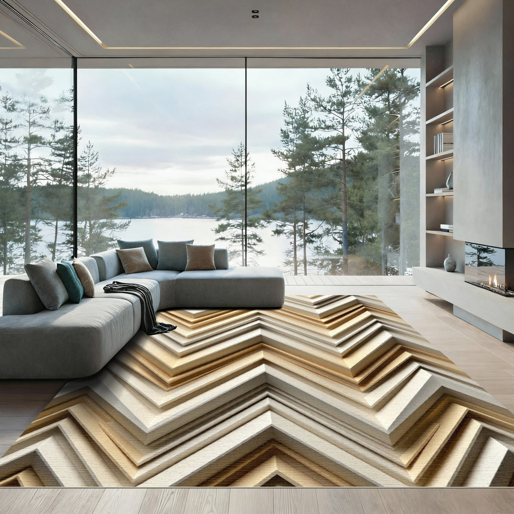 Neutral Chevron Geometric Layers Rug
