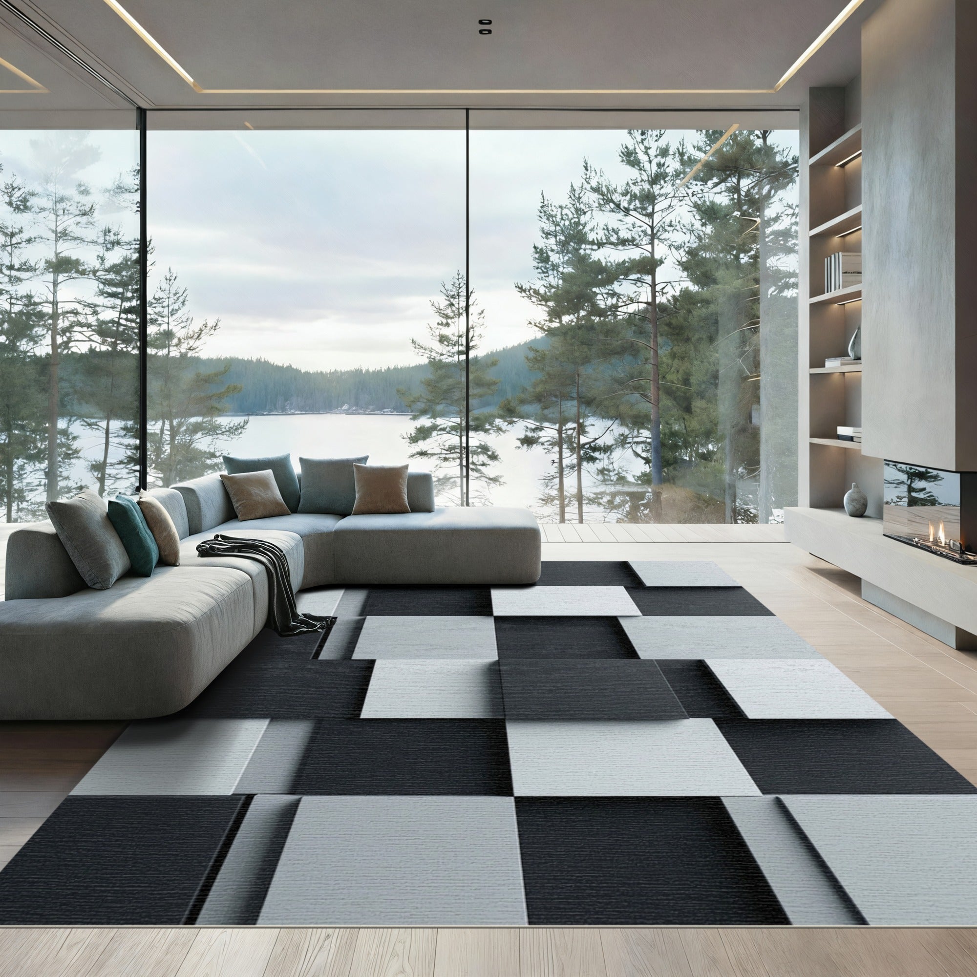 Monochrome Textured Block Art Rug