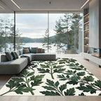 Vintage Green Fern Leaf Pattern Rug