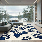Playful Navy Paw Bone Illustration Rug