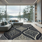 Sophisticated Charcoal Damask Floral Medallion Rug