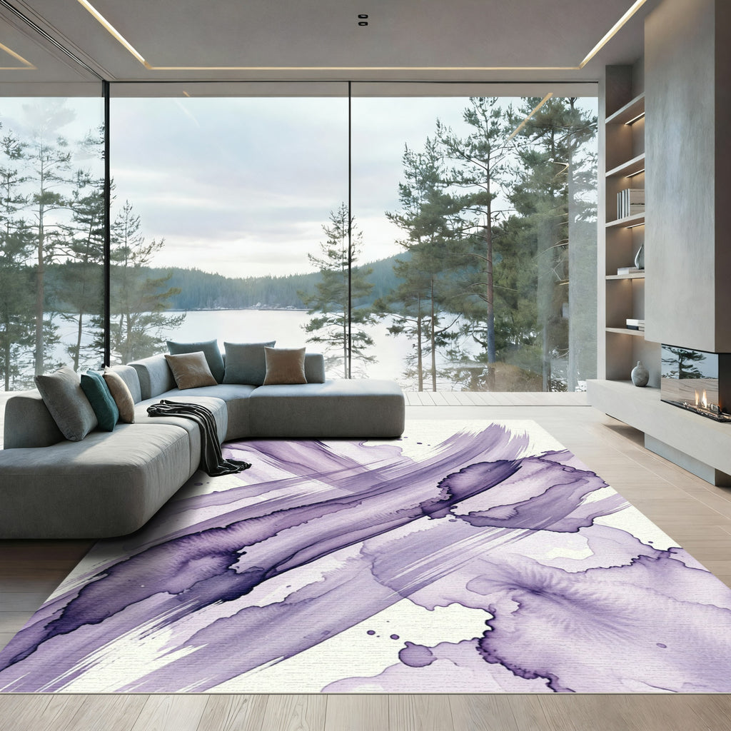 Abstract Purple Watercolor Ink Swirl Rug