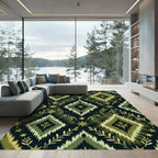 Olive Green Diamond Botanical Pattern Rug
