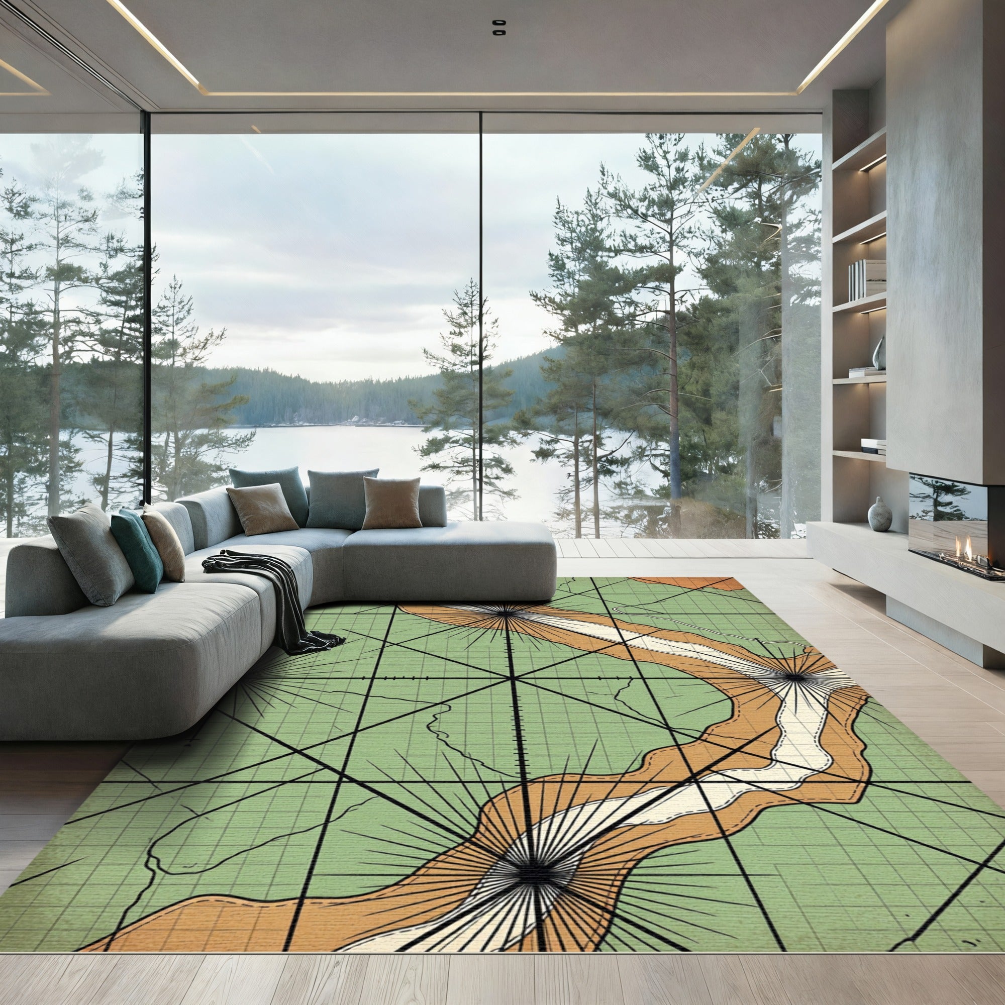 Modern Sage Topographic Cartography Grid Rug