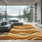 Golden Amber Abstract Wavy Lines Rug