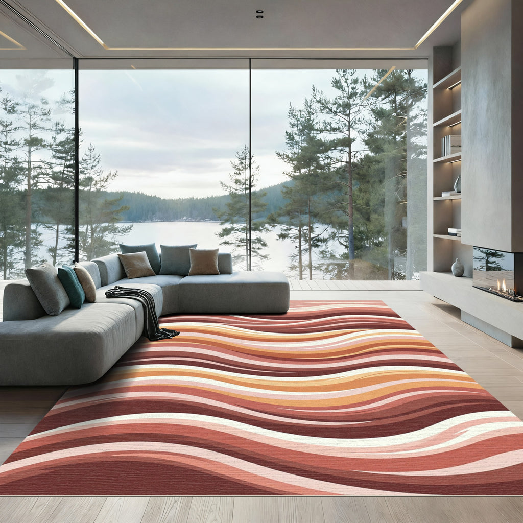Earthy Tone Abstract Wave Relief Rug