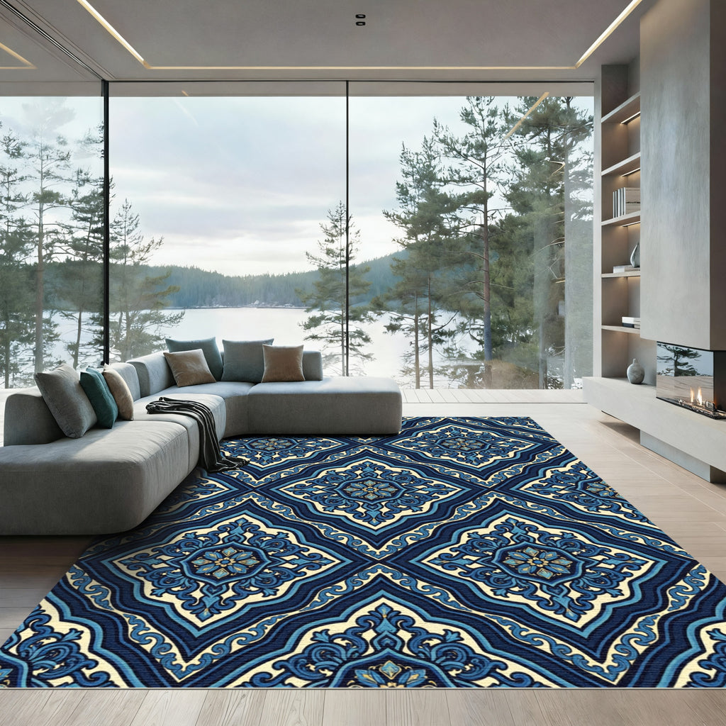 Rich Indigo Floral Medallion Rug