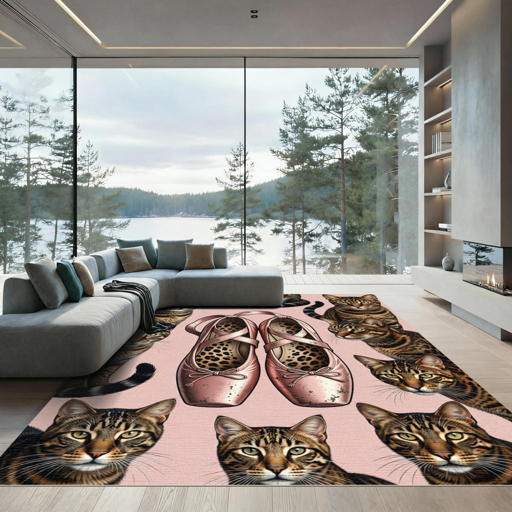 Whimsical Cats and Ballet Slippers Collage Rug