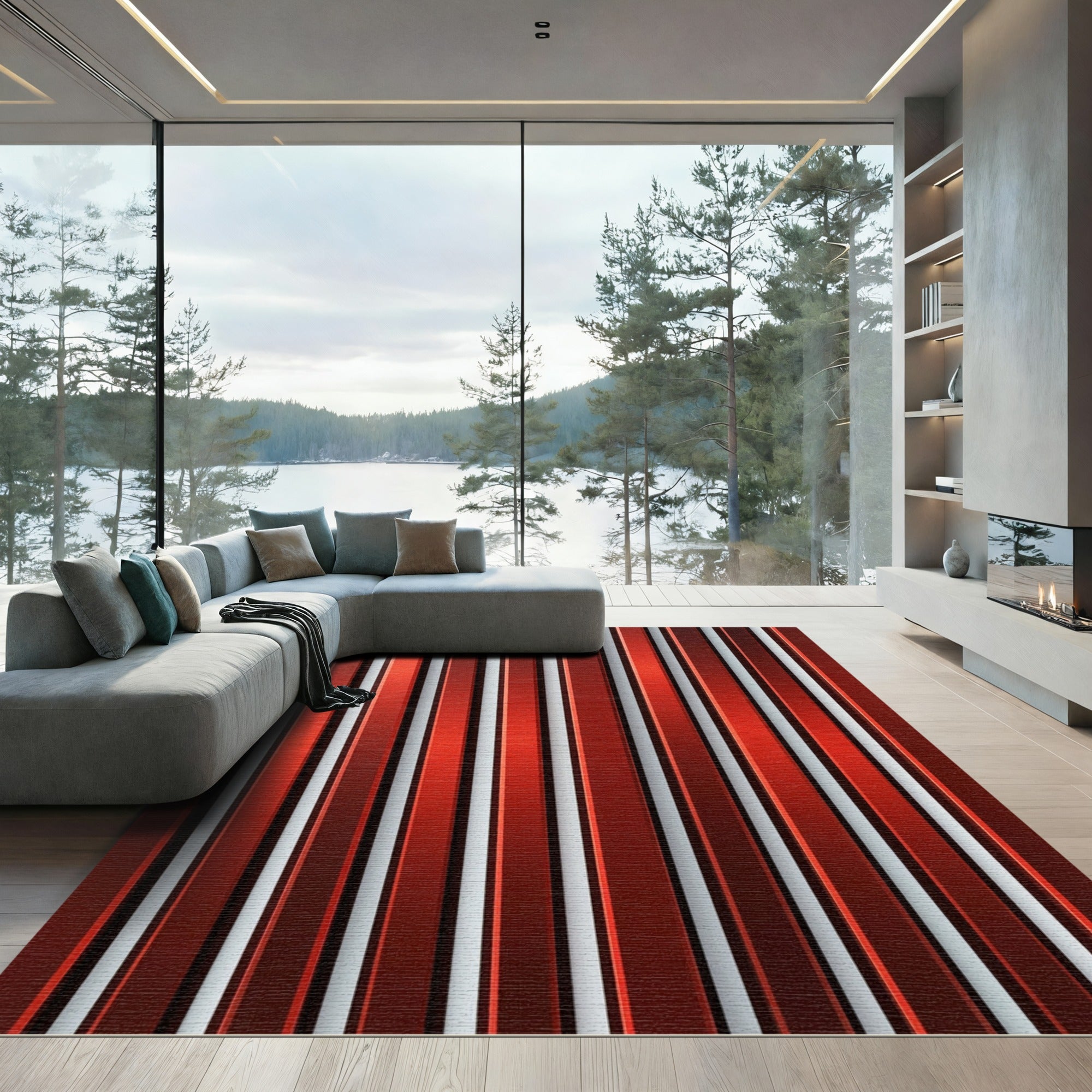 Metallic Red Vertical Stripe Rug