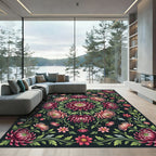 Dark Rose Chrysanthemum Floral Medallion Rug