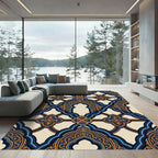 Elegant Blue and Amber Arched Lattice Rug