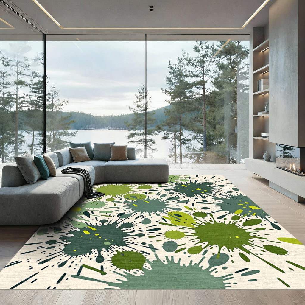 Green Splatterburst Abstract Art Rug