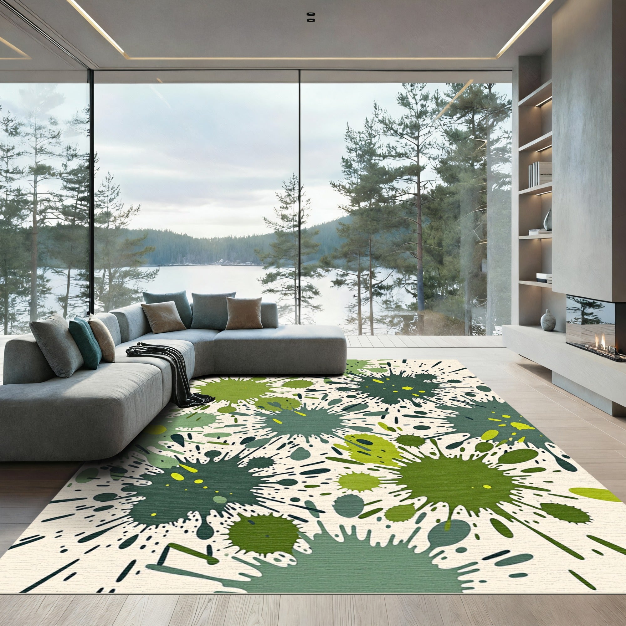 Green Splatterburst Abstract Art Rug