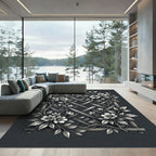 Monochromatic Floral Trellis Lattice Botanical Rug