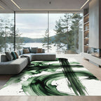 Deep Emerald Green Ink Wash Swirls Rug