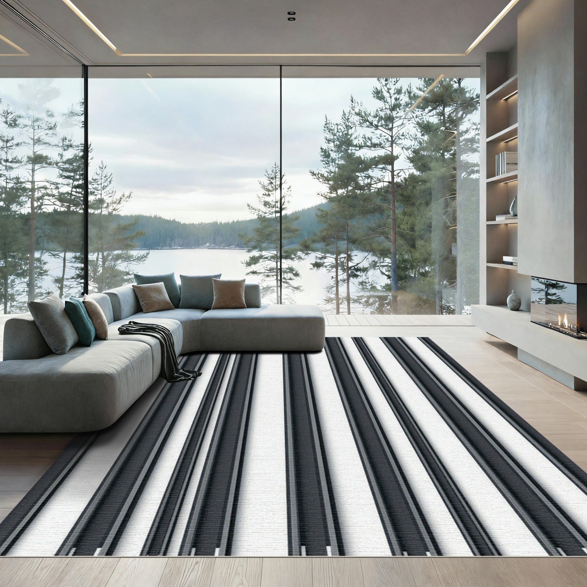 Minimalist Monochrome Modern Vertical Stripe Rug