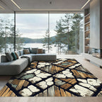 Rustic Wood And Stone Mosaic Rug