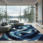 Abstract Navy and Azure Swirl Rug