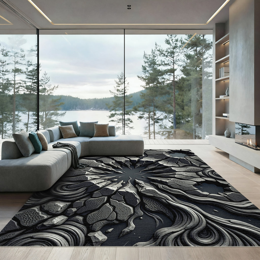 Monochromatic Stone Rock Formation Swirl Rug